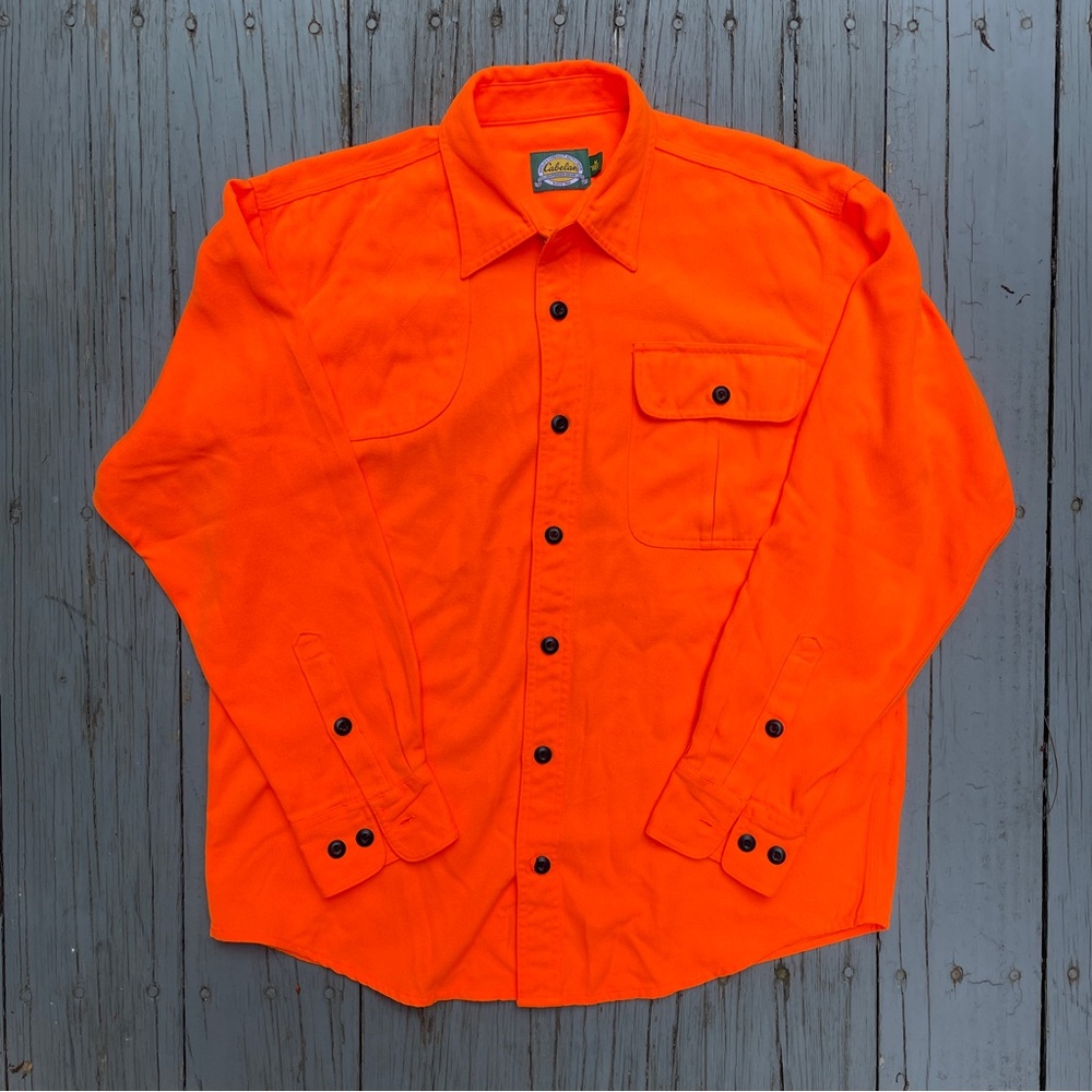 Cabela's Mens Shirt Medium Blaze Orange Hunting Long Sleeve Button Down